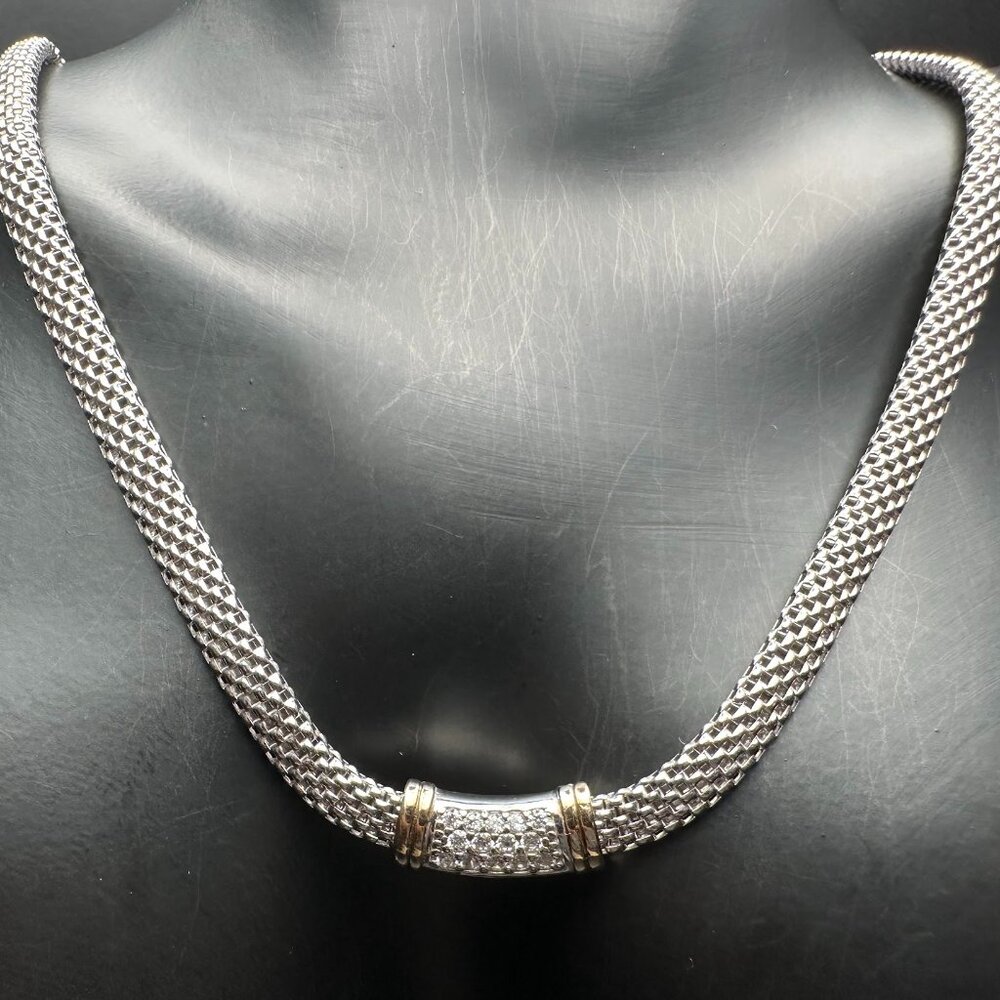 Interlace Collar Necklace Sterling Silver with Gold-Plated Accents and Textured